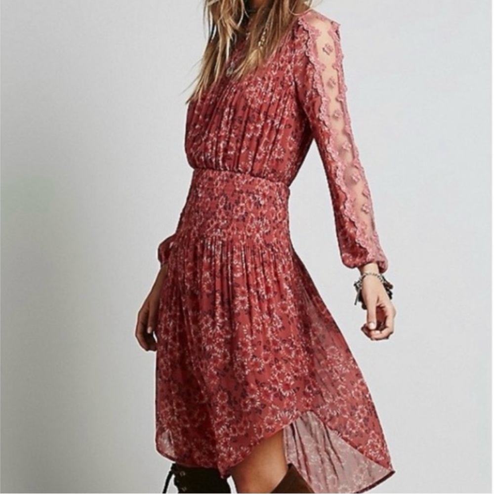 FREE PEOPLE Charlotte Open Waters Floral Boho Pleated Midi Dress - Picture 1 of 16